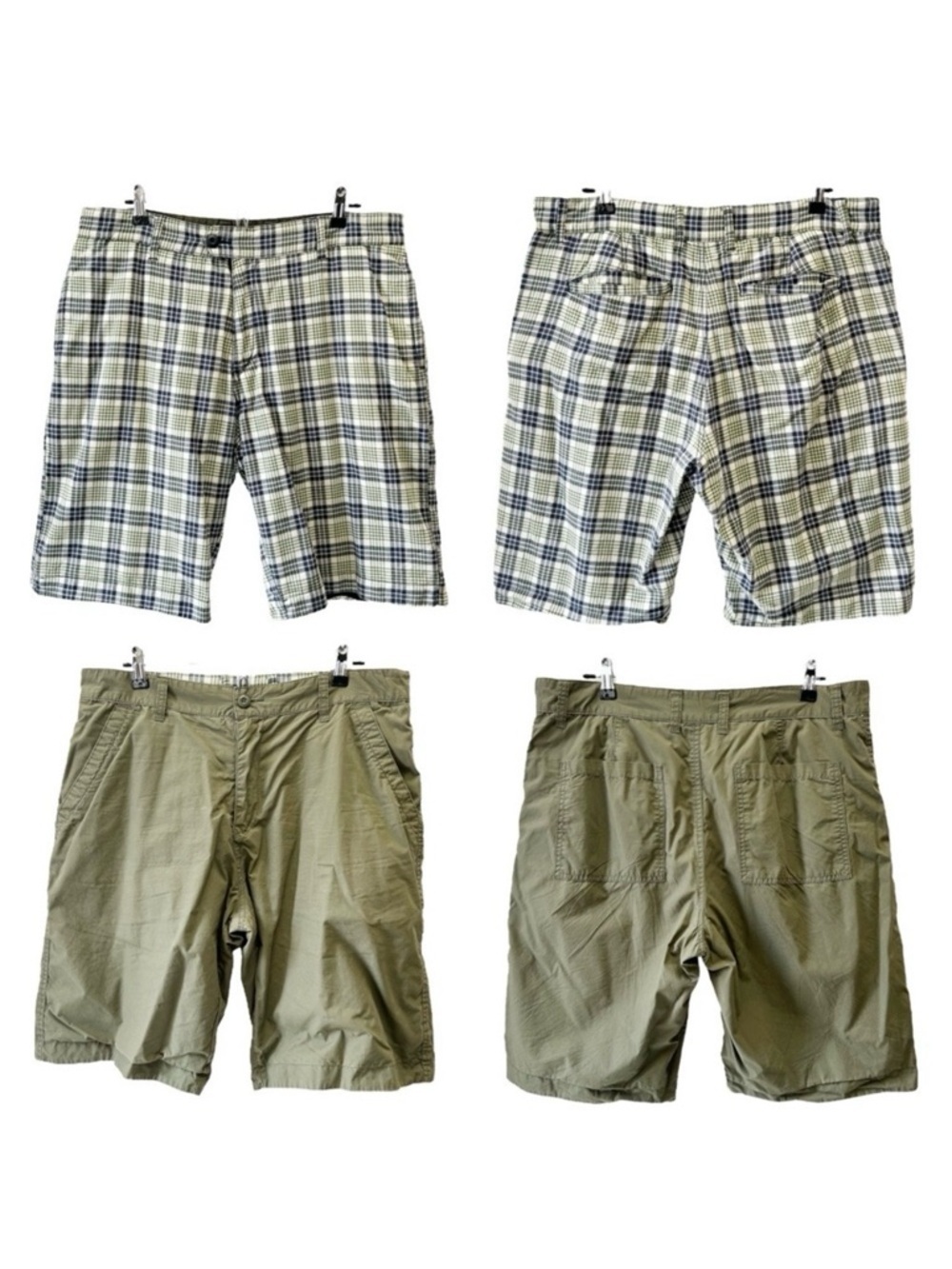 Men's Flat Front Reversible Chino Shorts Green Plaid Size 34
